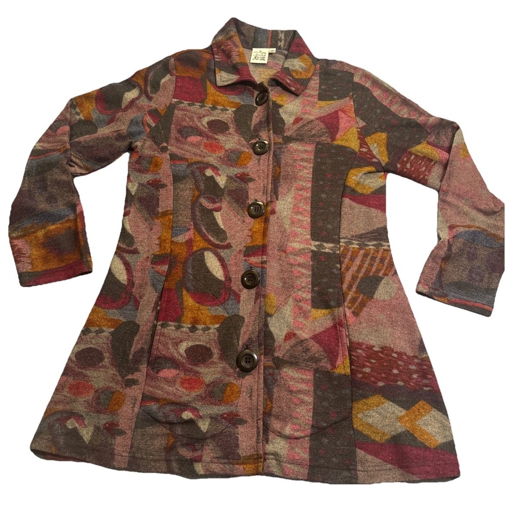 Parsley & Sage Jacket Women's Multi Excellent Abstract Knit Button Front Small